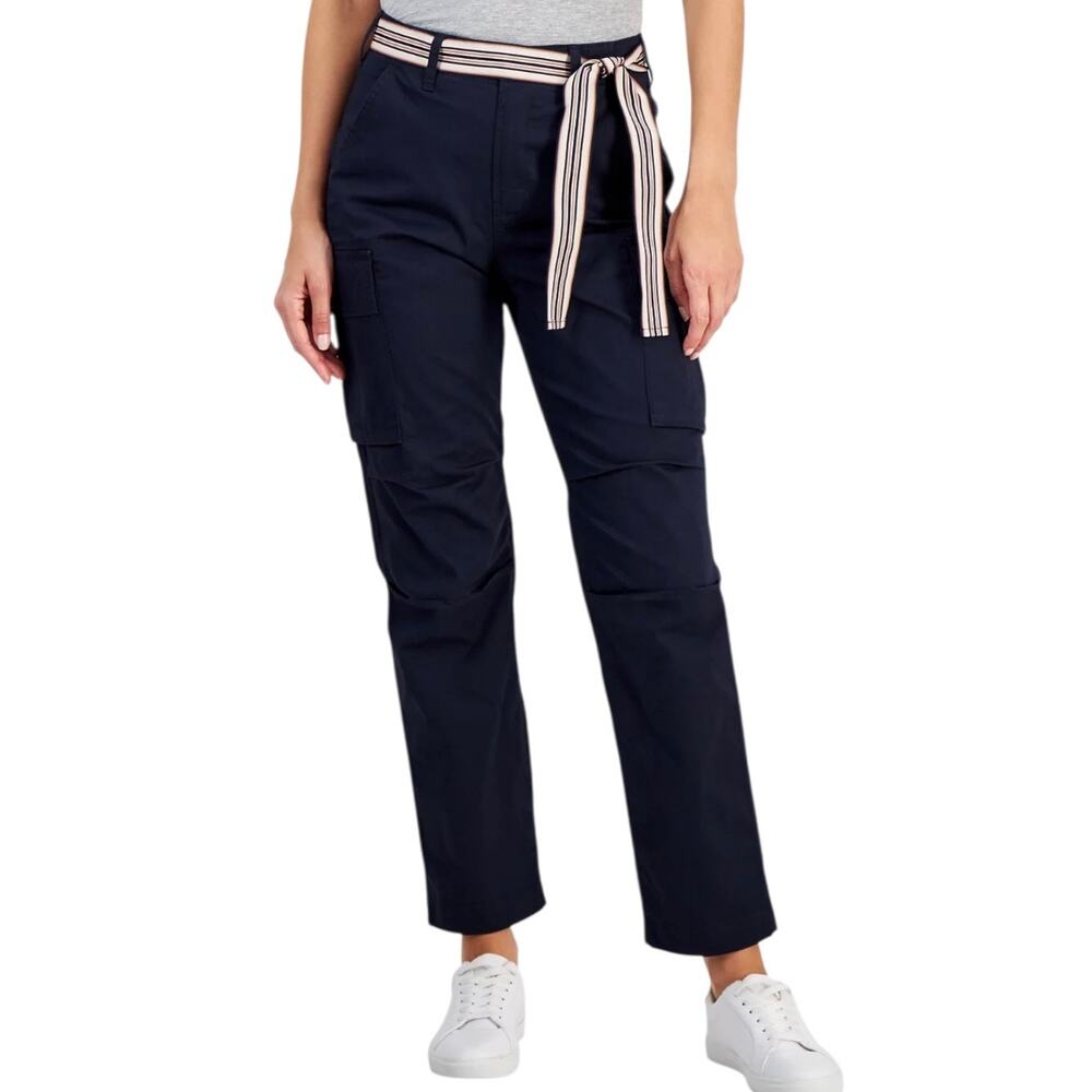 Nautica Women’s High Rise Striped Belt Cargo Pants Navy Size 4